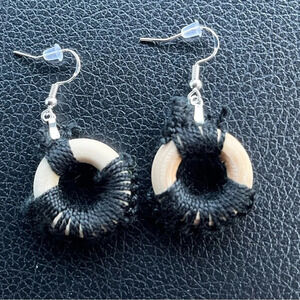 NWT Lightweight wood and crochet earrings with sterling silver hooks